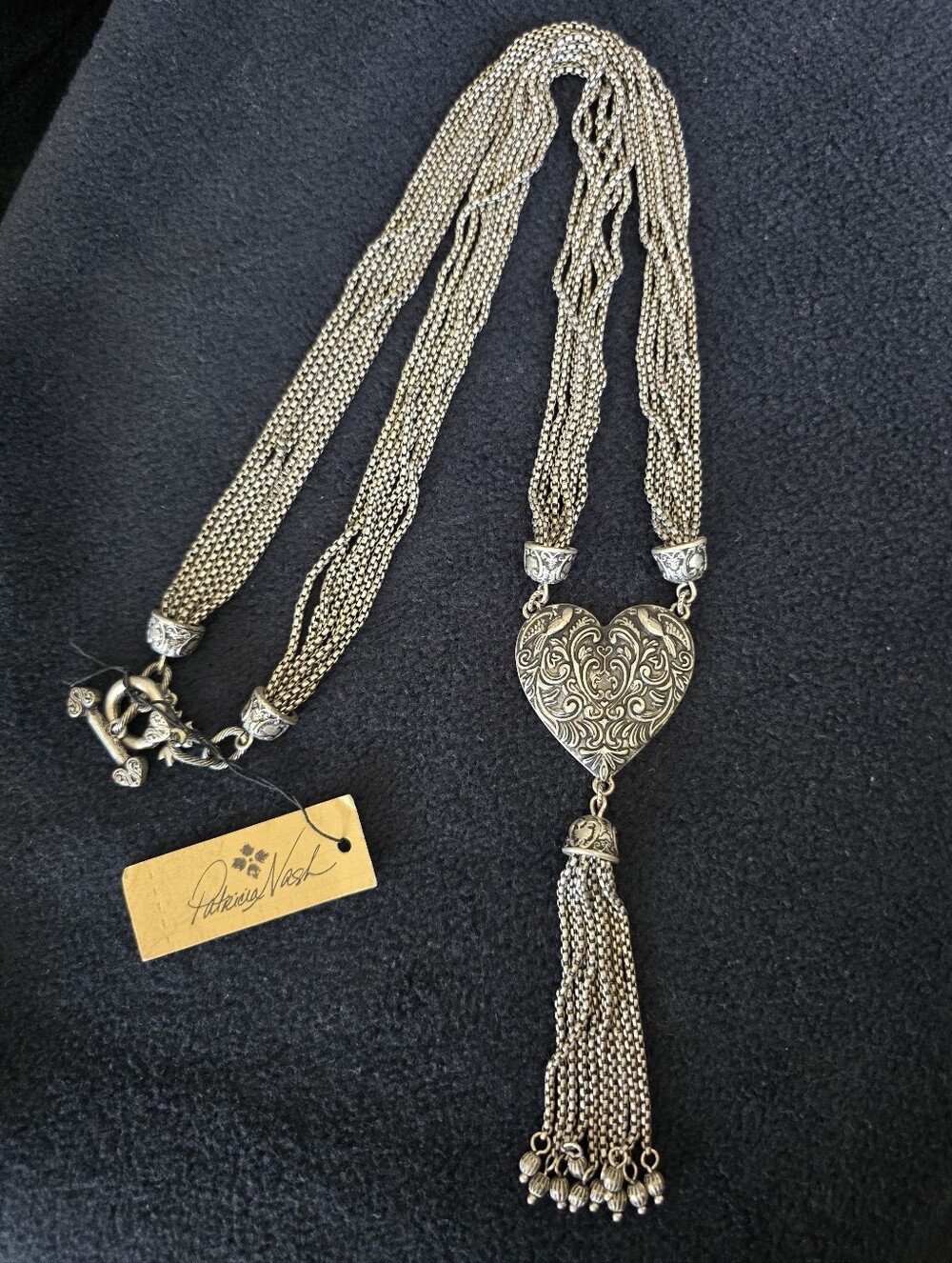 Patricia Nash Antique Silver Tone Heart Tassel Multi-Strand Necklace